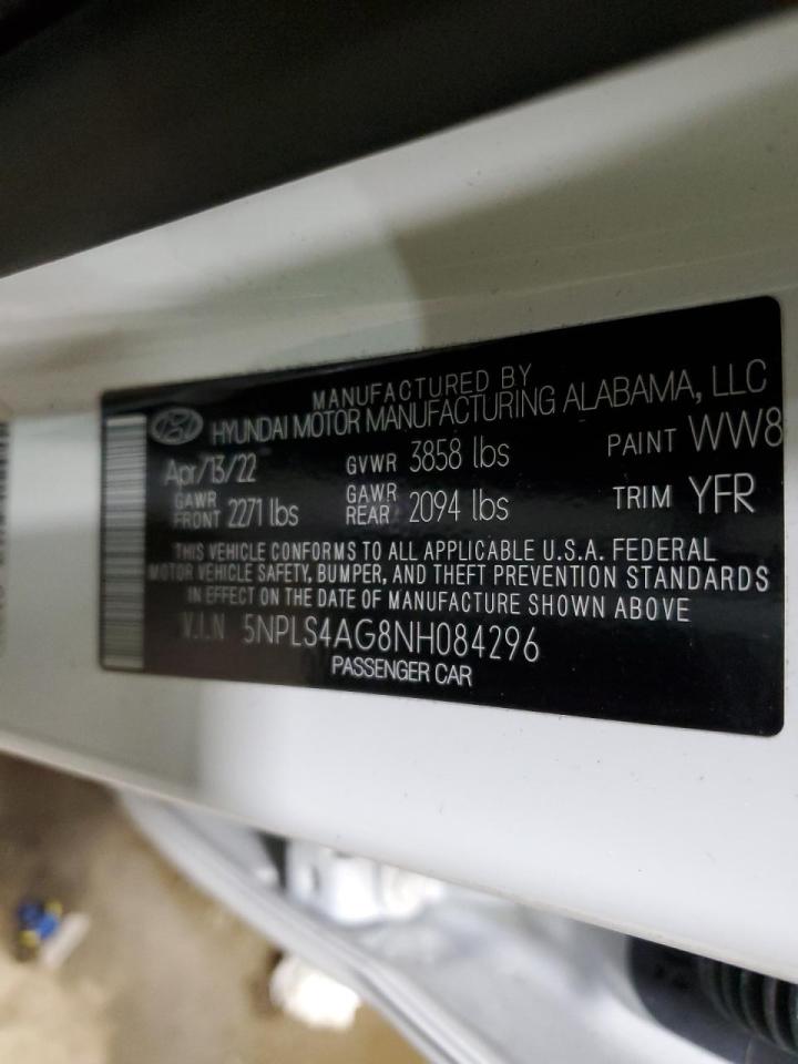 2022 HYUNDAI ELANTRA SEL VIN:5NPLS4AG8NH084296