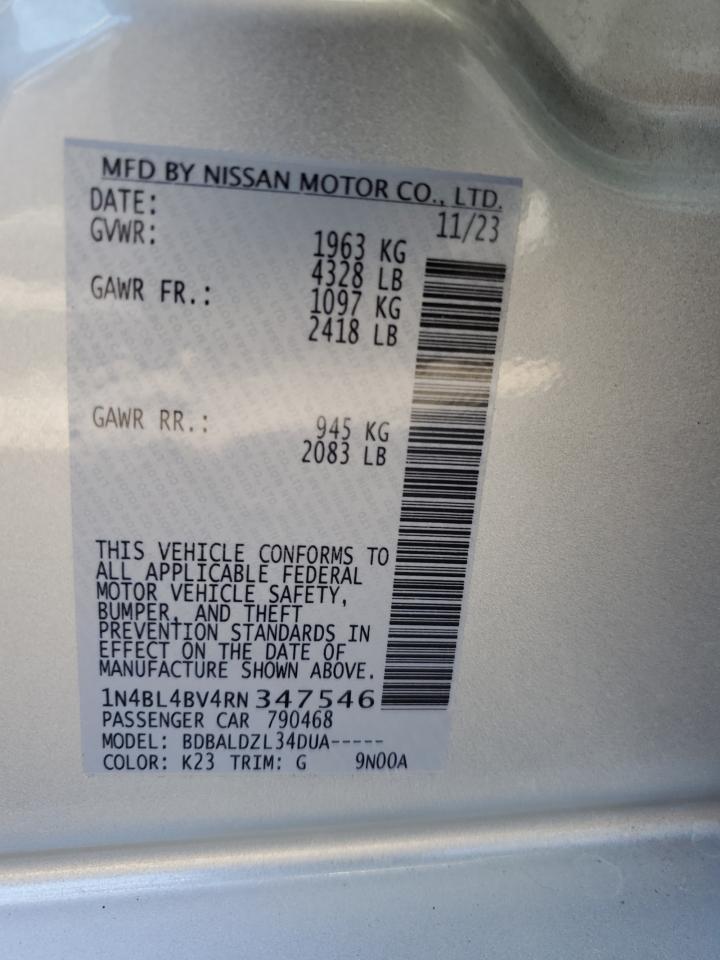 2024 NISSAN ALTIMA S VIN:1N4BL4BV4RN347546