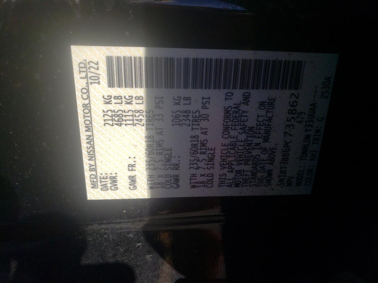 2023 NISSAN ROGUE SV VIN:5N1BT3BB6PC735862