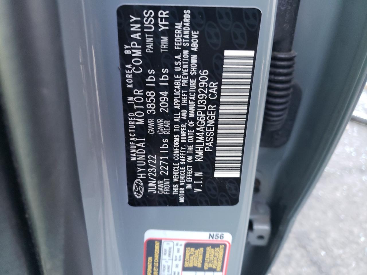 2023 HYUNDAI ELANTRA SEL VIN:KMHLM4AG6PU392906
