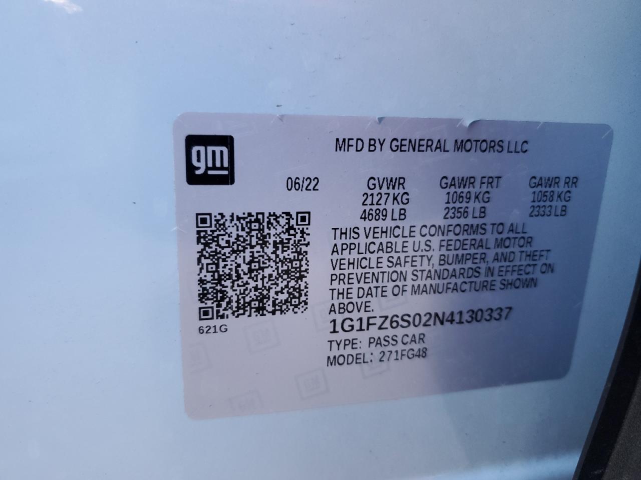 2022 CHEVROLET BOLT EUV PREMIER VIN:1G1FZ6S02N4130337