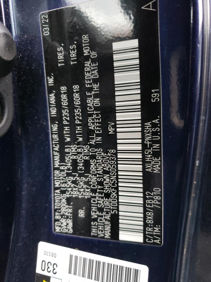 2022 TOYOTA SIENNA XSE VIN:5TDDSKFC5NS059378