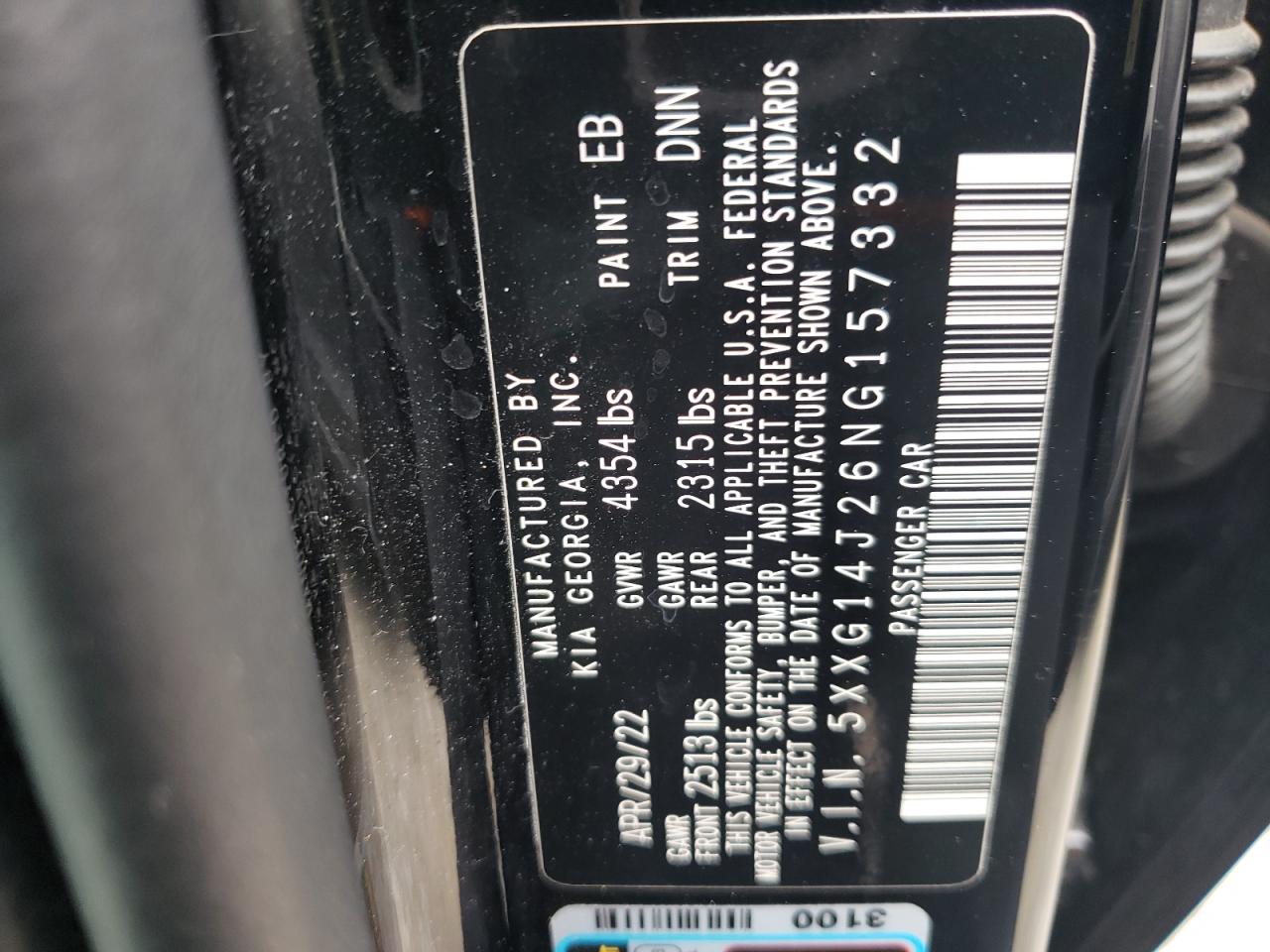 2022 KIA K5 LXS VIN:5XXG14J26NG157332