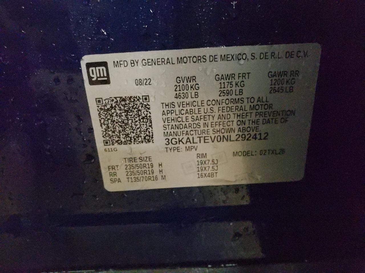 2022 GMC TERRAIN SLE VIN:3GKALTEV0NL292412
