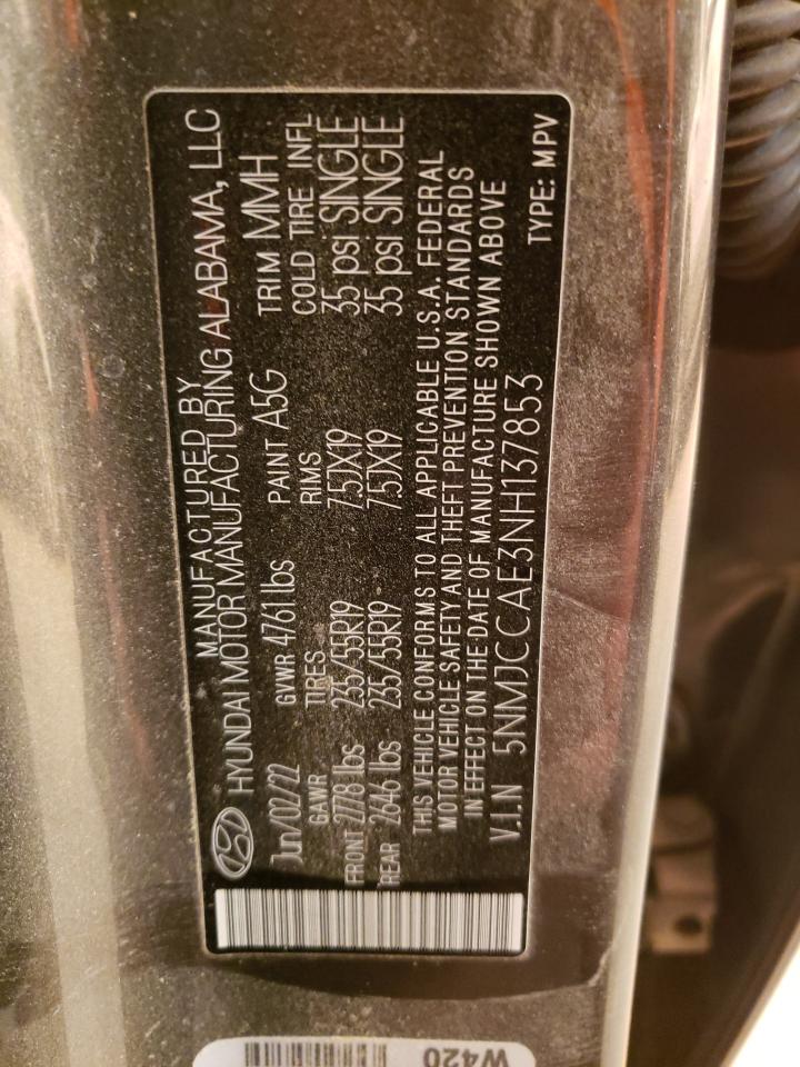 2022 HYUNDAI TUCSON SEL VIN:5NMJCCAE3NH137853