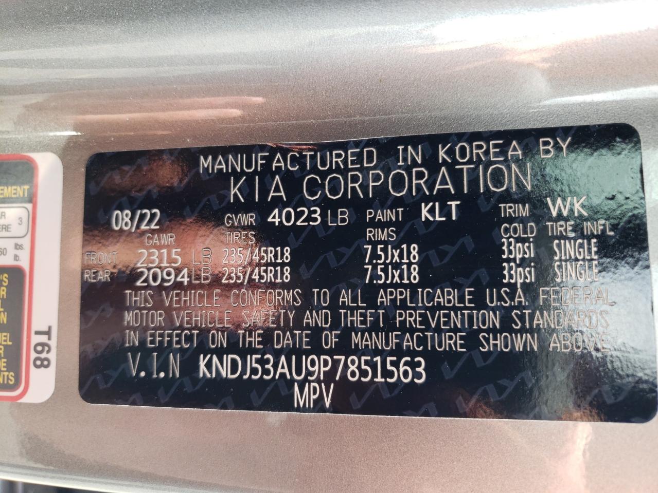 2023 KIA SOUL GT LINE VIN:KNDJ53AU9P7851563