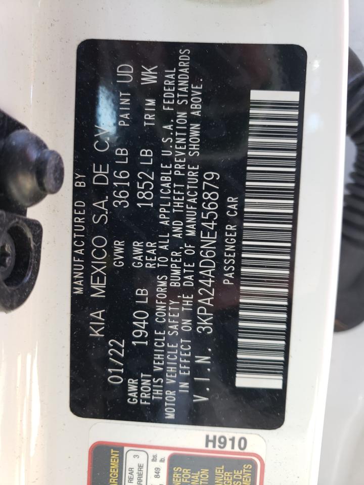 2022 KIA RIO LX VIN:3KPA24AD6NE456879