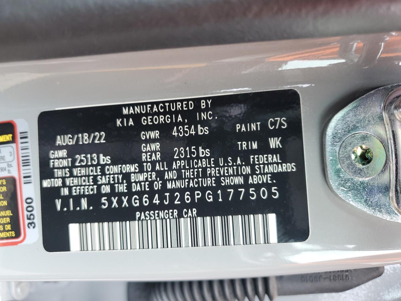 2023 KIA K5 GT LINE VIN:5XXG64J26PG177505