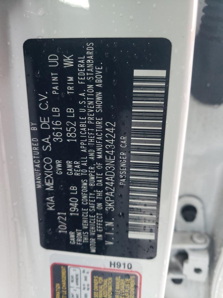 2022 KIA RIO LX VIN:3KPA24AD3NE434242