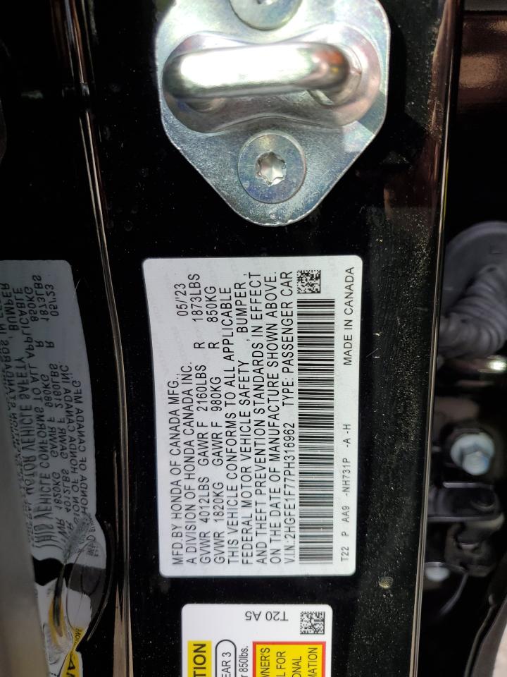 2023 HONDA CIVIC EX VIN:2HGFE1F77PH316962