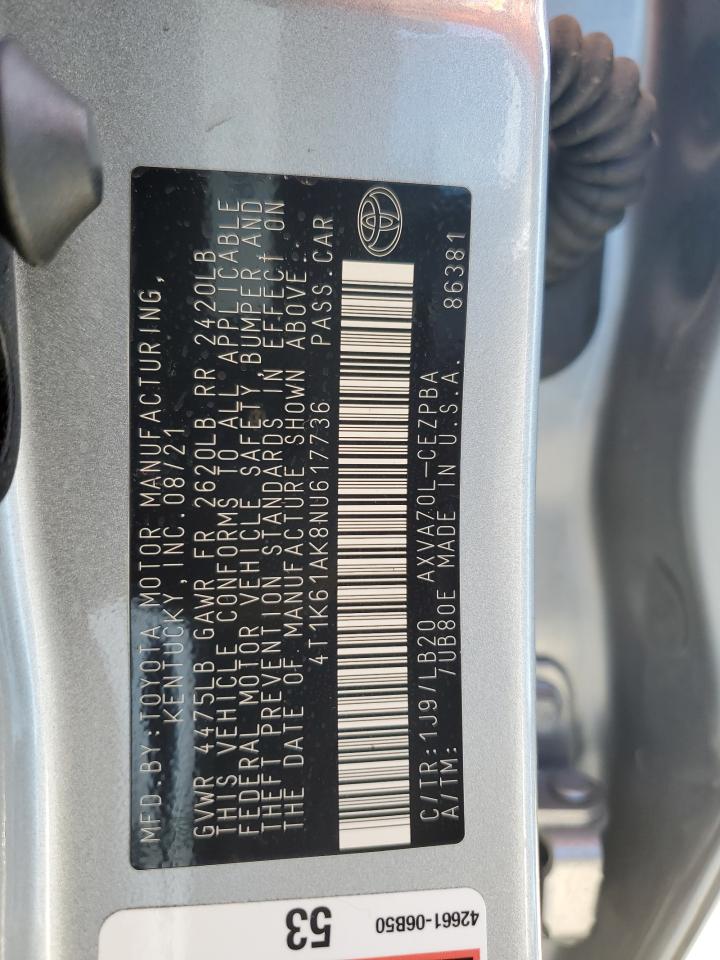 2022 TOYOTA CAMRY XSE VIN:4T1K61AK8NU617736