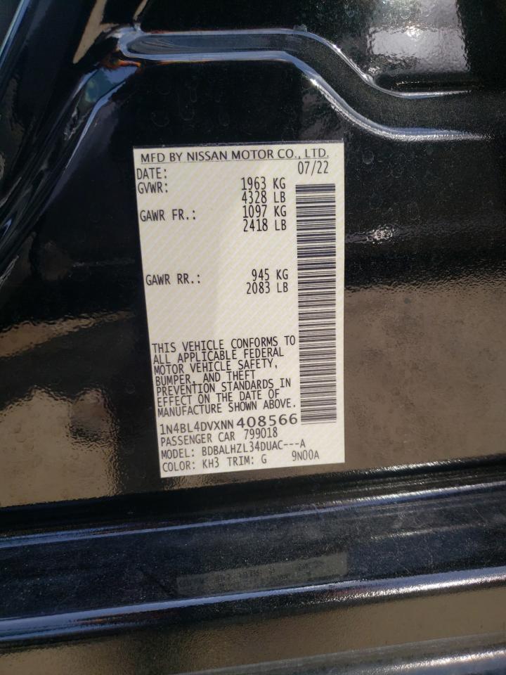 2022 NISSAN ALTIMA SV VIN:1N4BL4DVXNN408566