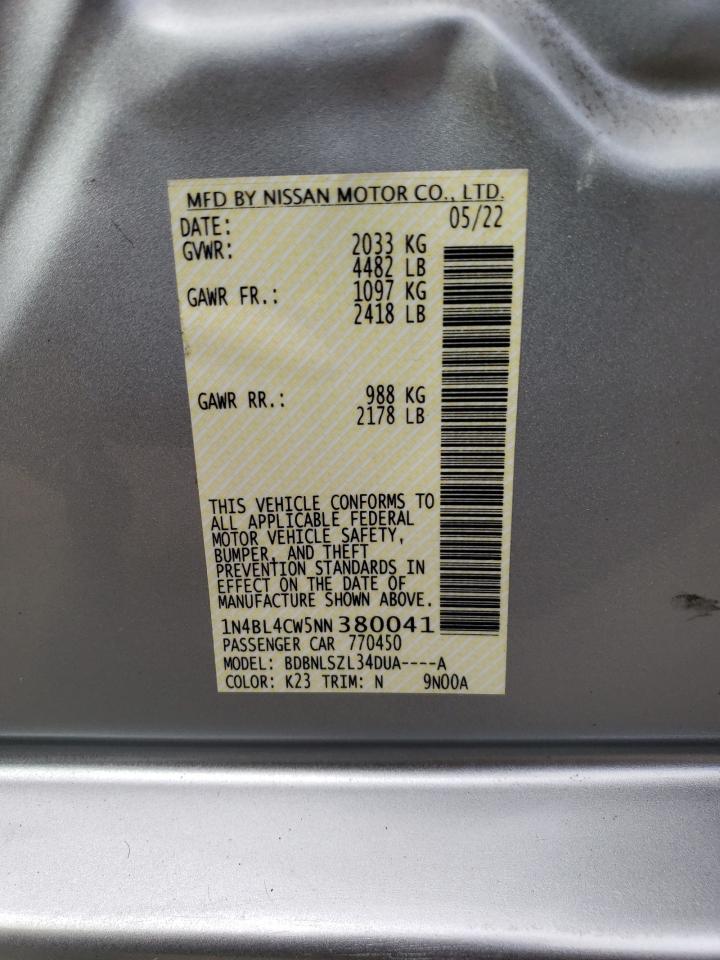 2022 NISSAN ALTIMA SR VIN:1N4BL4CW5NN380041