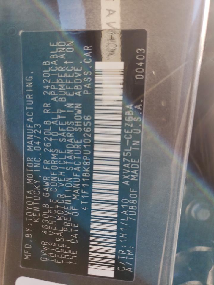 2023 TOYOTA CAMRY XLE VIN:4T1F11BK8PU102656