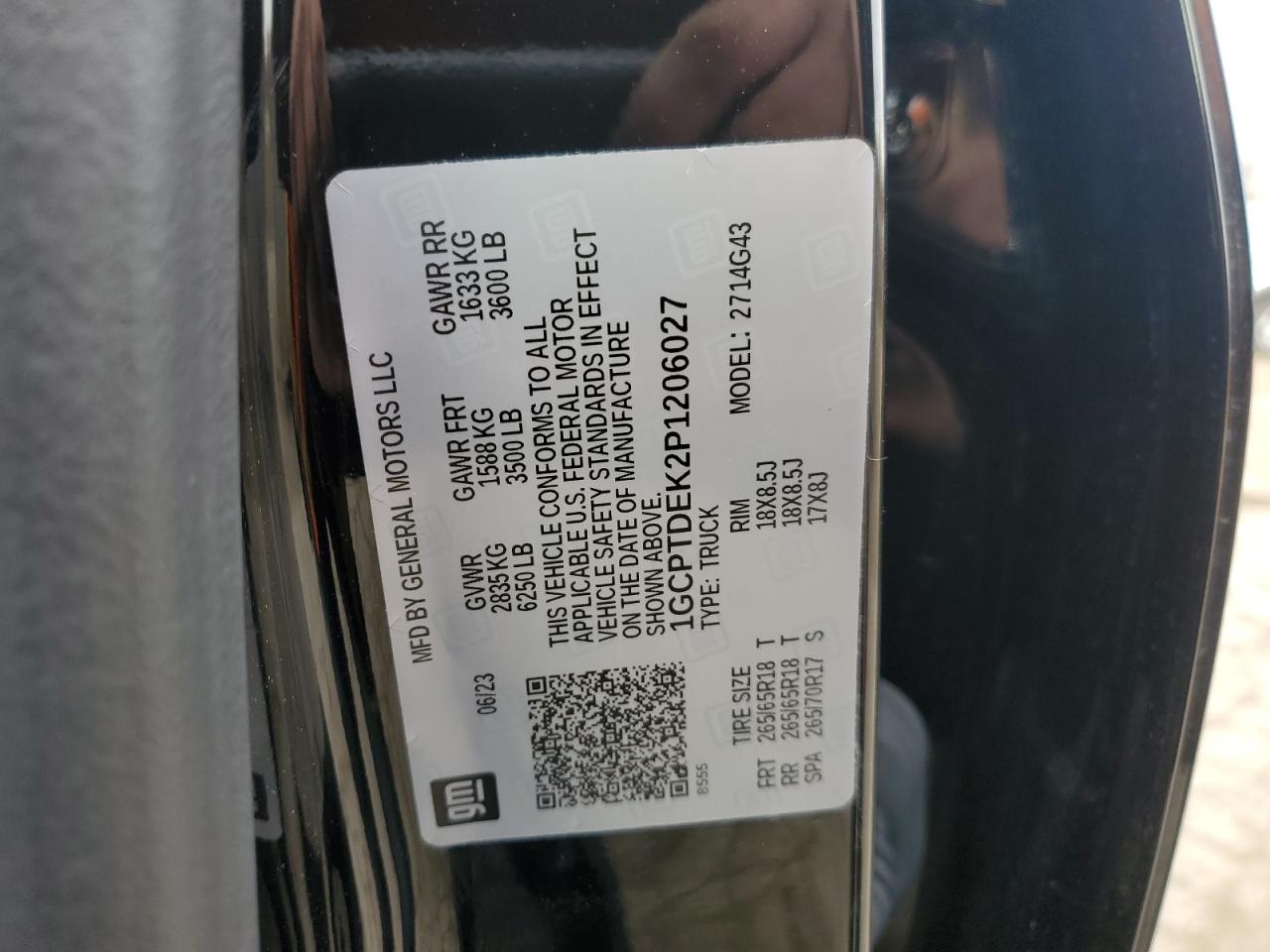 2023 CHEVROLET COLORADO Z71 VIN:1GCPTDEK2P1206027