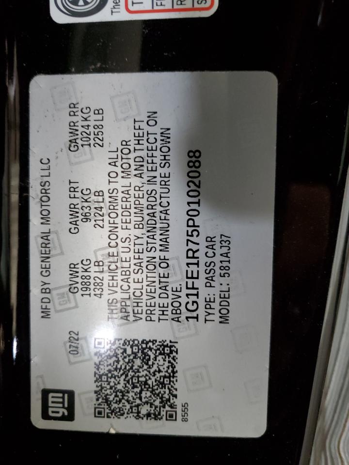 2023 CHEVROLET CAMARO LT1 VIN:1G1FE1R75P0102088