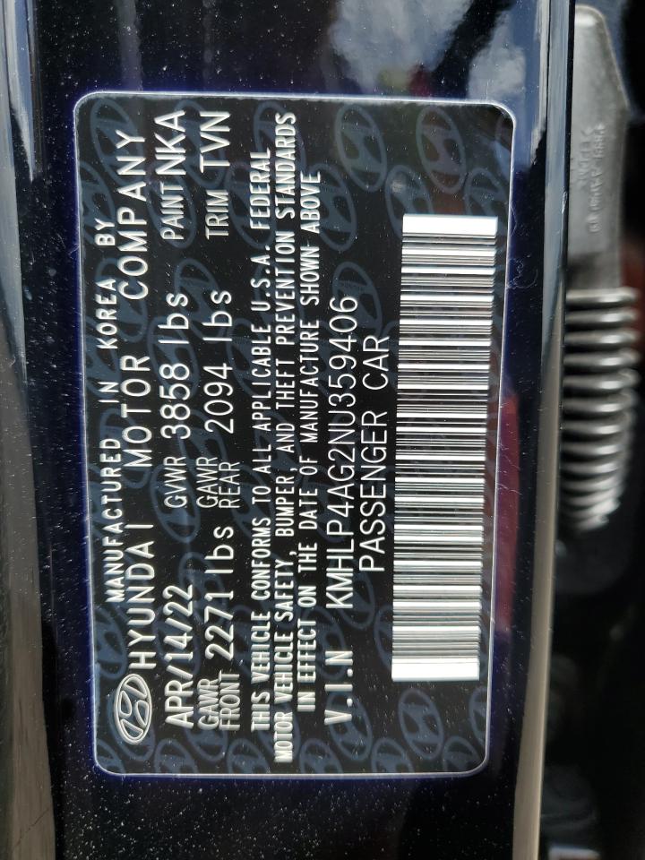 2022 HYUNDAI ELANTRA LIMITED VIN:KMHLP4AG2NU359406