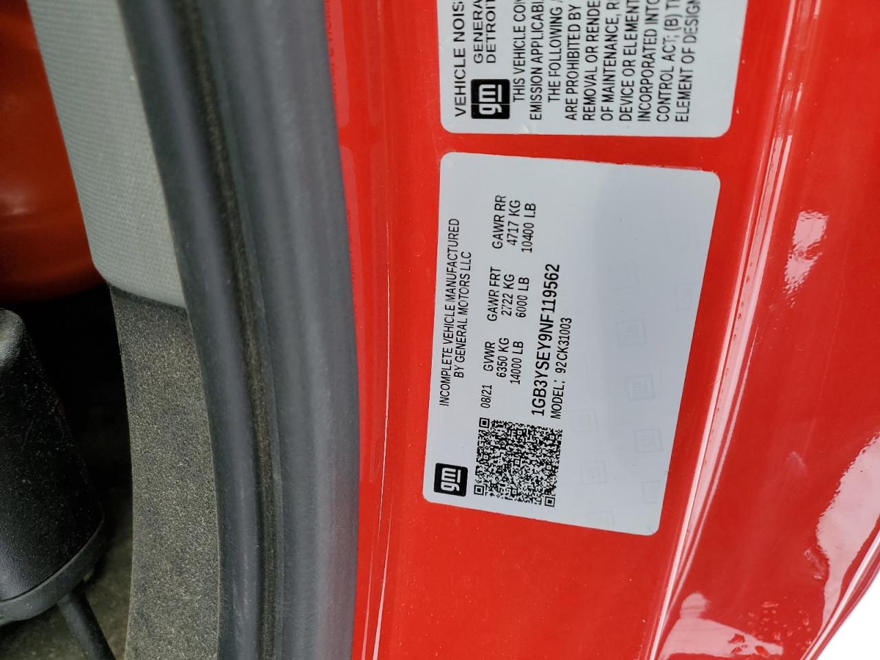 2022 CHEVROLET SILVERADO K3500 VIN:1GB3YSEY9NF119562