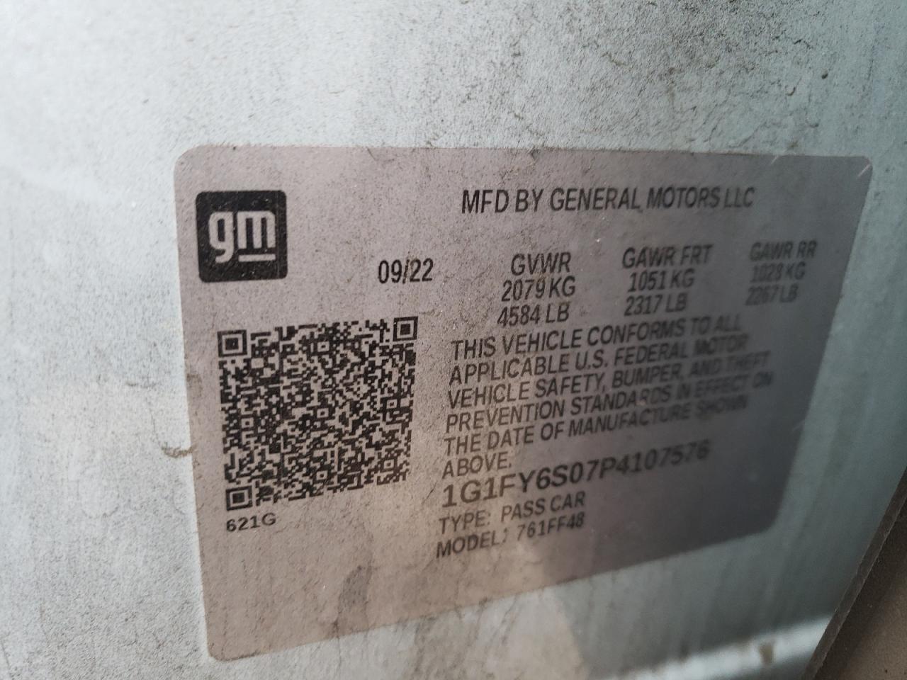 2023 CHEVROLET BOLT EUV LT VIN:1G1FY6S07P4107576