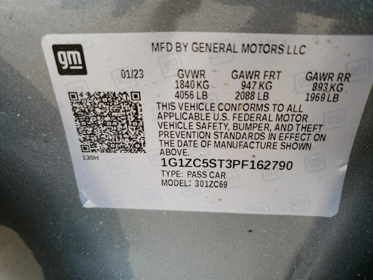 2023 CHEVROLET MALIBU LS VIN:1G1ZC5ST3PF162790