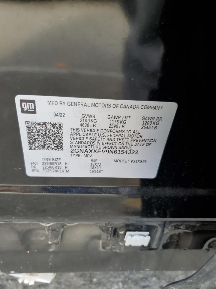 2022 CHEVROLET EQUINOX PREMIER VIN:2GNAXXEV9N6154323