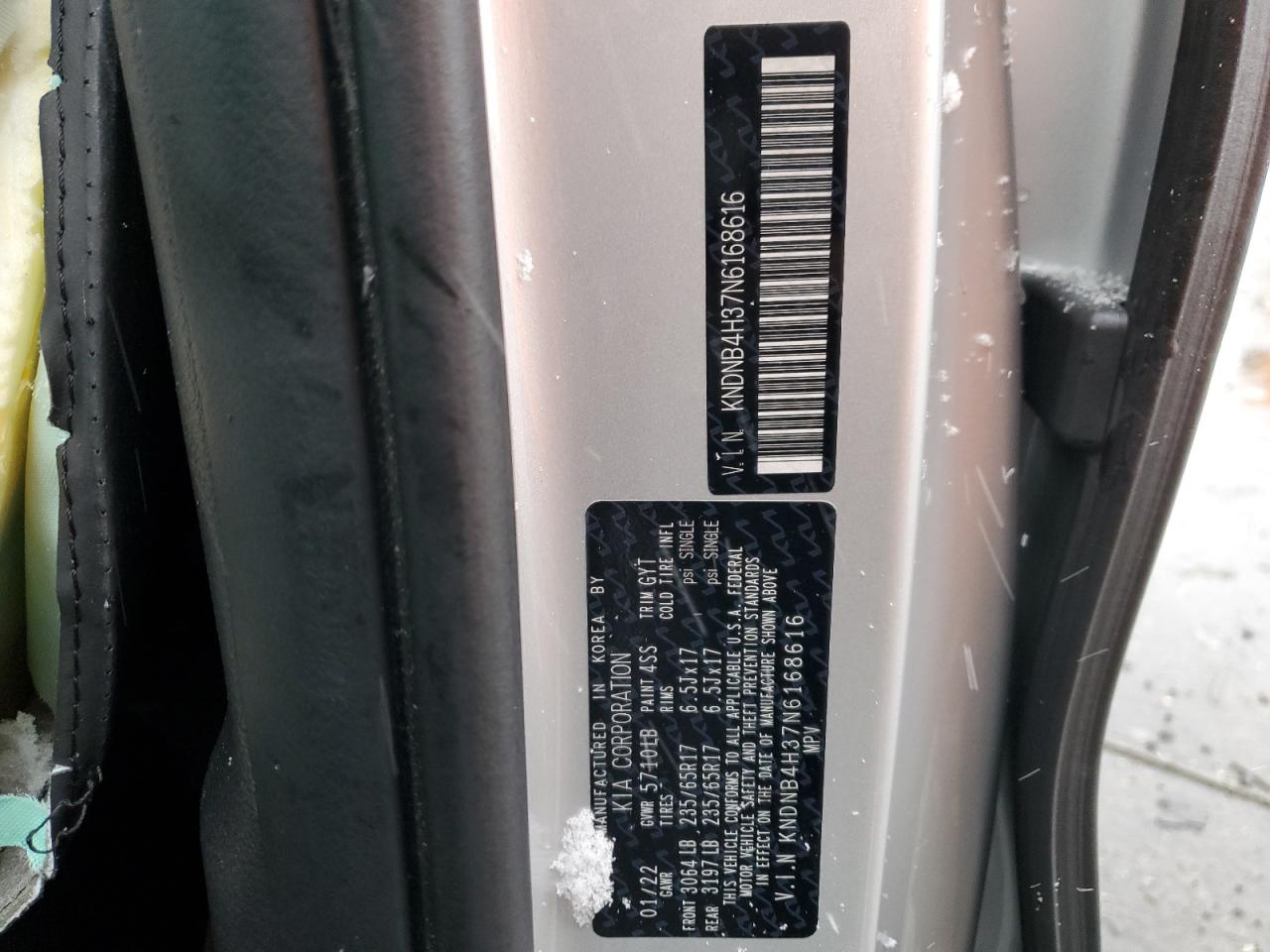 2022 KIA CARNIVAL LX VIN:KNDNB4H37N6168616