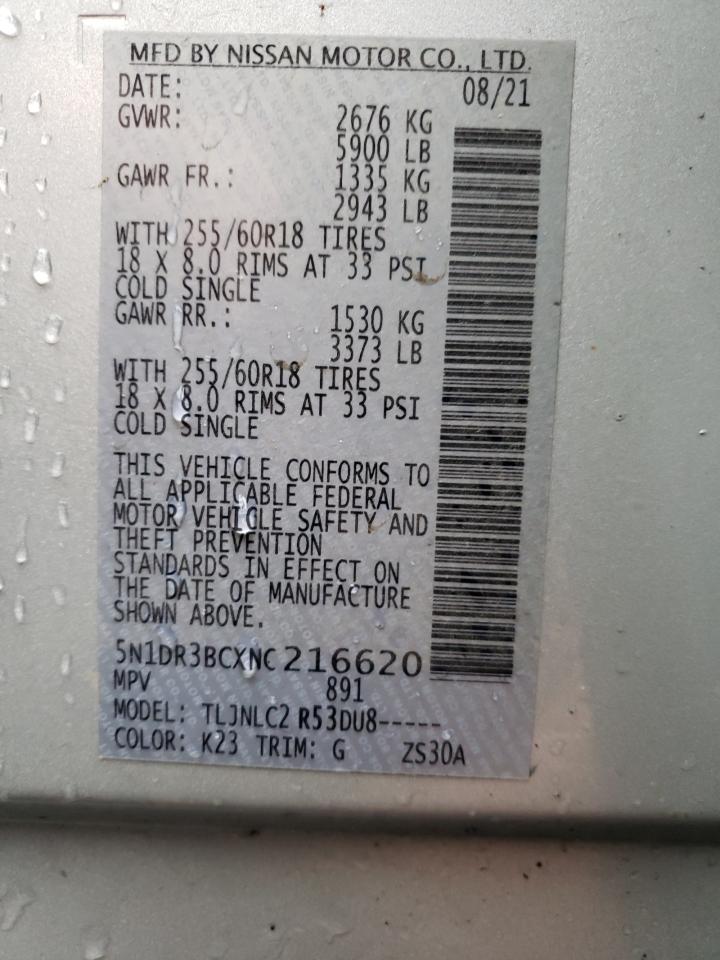 2022 NISSAN PATHFINDER SV VIN:5N1DR3BCXNC216620