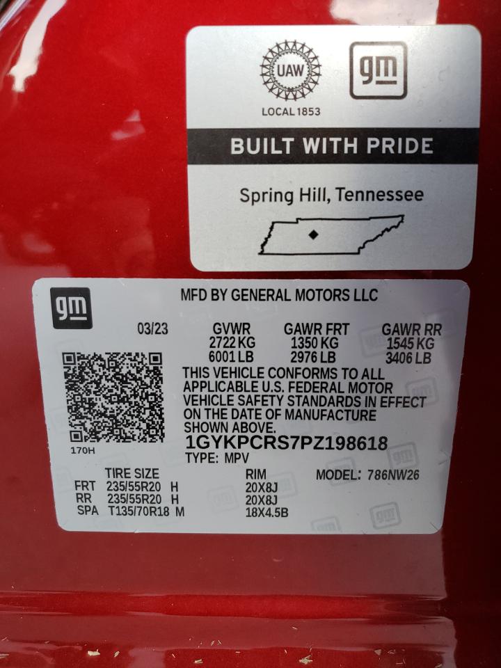 2023 CADILLAC XT6 PREMIUM LUXURY VIN:1GYKPCRS7PZ198618