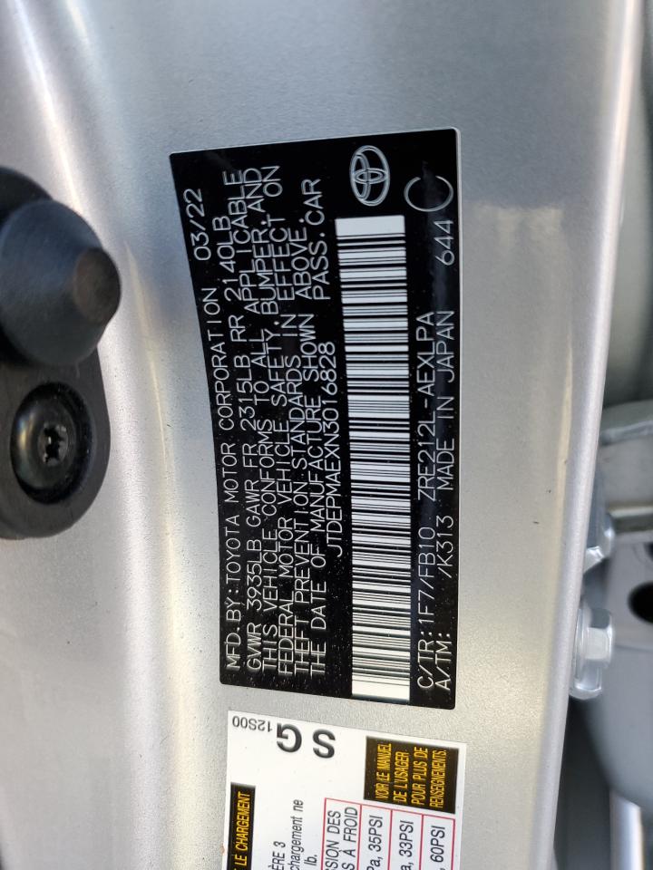 2022 TOYOTA COROLLA LE VIN:JTDEPMAEXN3016828