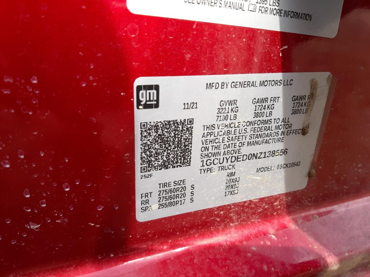 2022 CHEVROLET SILVERADO LTD K1500 LT VIN:1GCUYDED0NZ138556