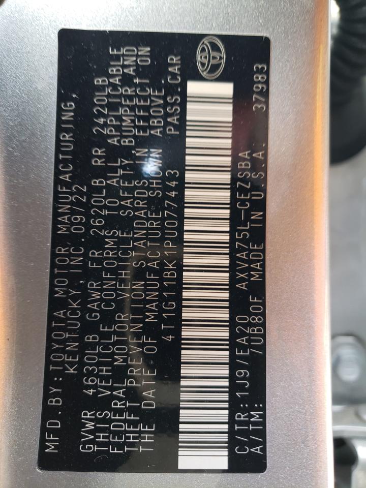 2023 TOYOTA CAMRY SE NIGHT SHADE VIN:4T1G11BK1PU077443