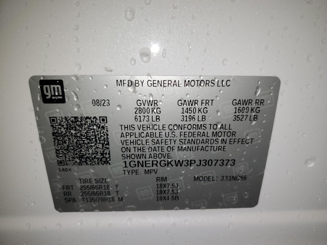 2023 CHEVROLET TRAVERSE LT VIN:1GNERGKW3PJ307373