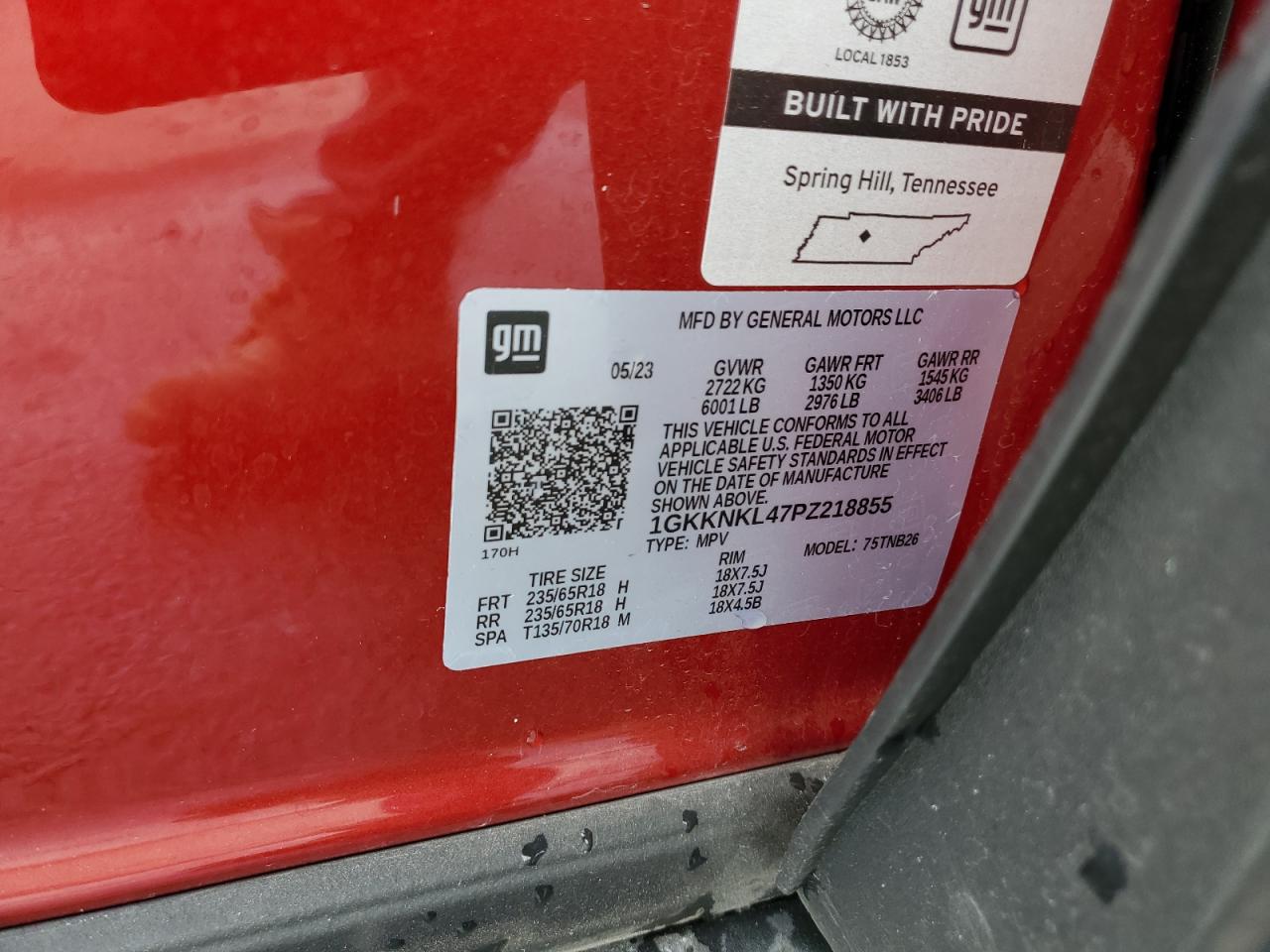 2023 GMC ACADIA SLE VIN:1GKKNKL47PZ218855