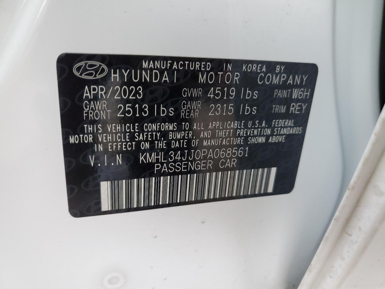 2023 HYUNDAI SONATA HYBRID VIN:KMHL34JJ0PA068561