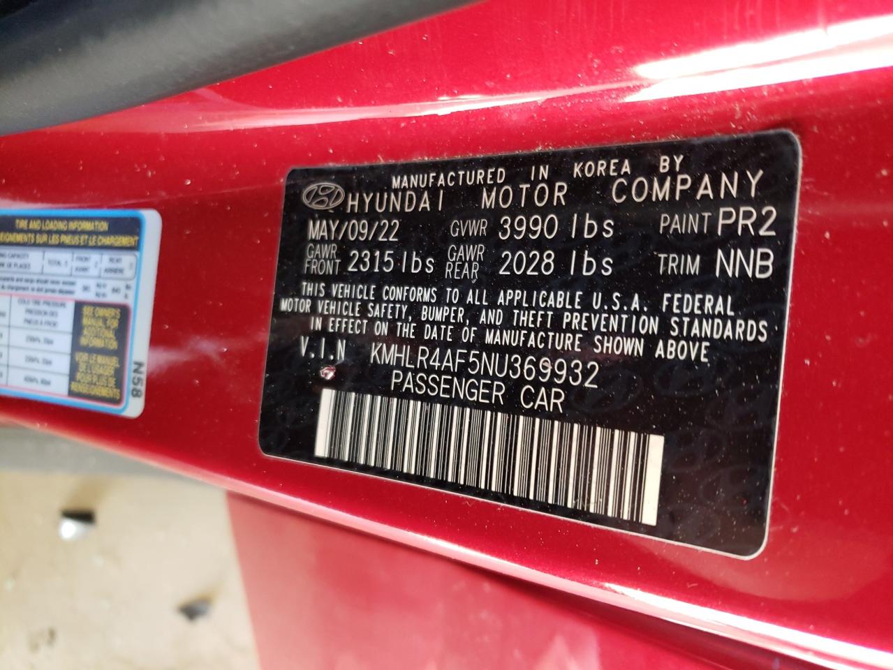 2022 HYUNDAI ELANTRA N LINE VIN:KMHLR4AF5NU369932