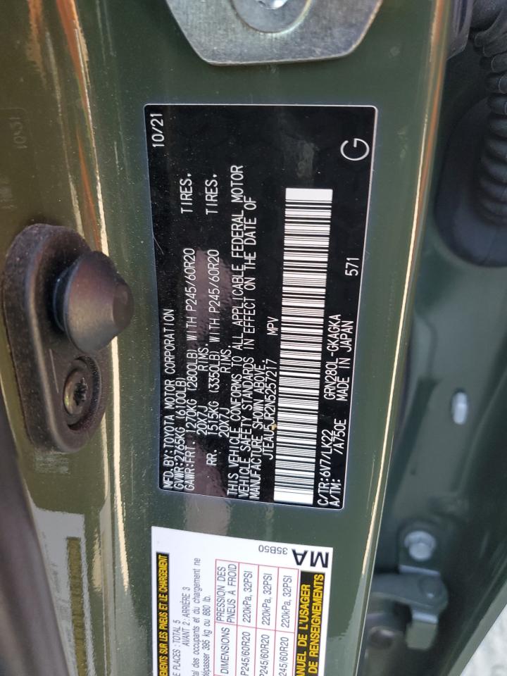 2022 TOYOTA 4RUNNER TRD SPORT VIN:JTEAU5JR2N5257217