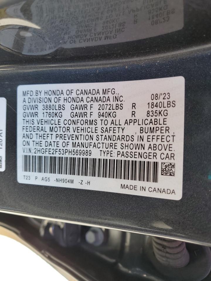 2023 HONDA CIVIC SPORT VIN:2HGFE2F53PH569989