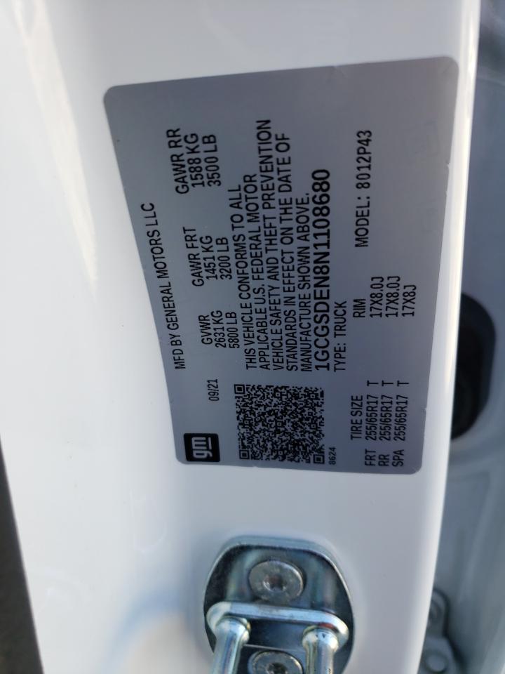 2022 CHEVROLET COLORADO Z71 VIN:1GCGSDEN8N1108680