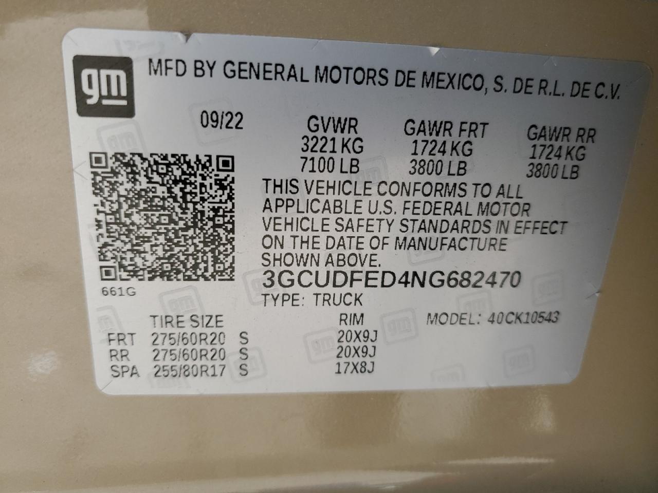 2022 CHEVROLET SILVERADO K1500 LT TRAIL BOSS VIN:3GCUDFED4NG682470