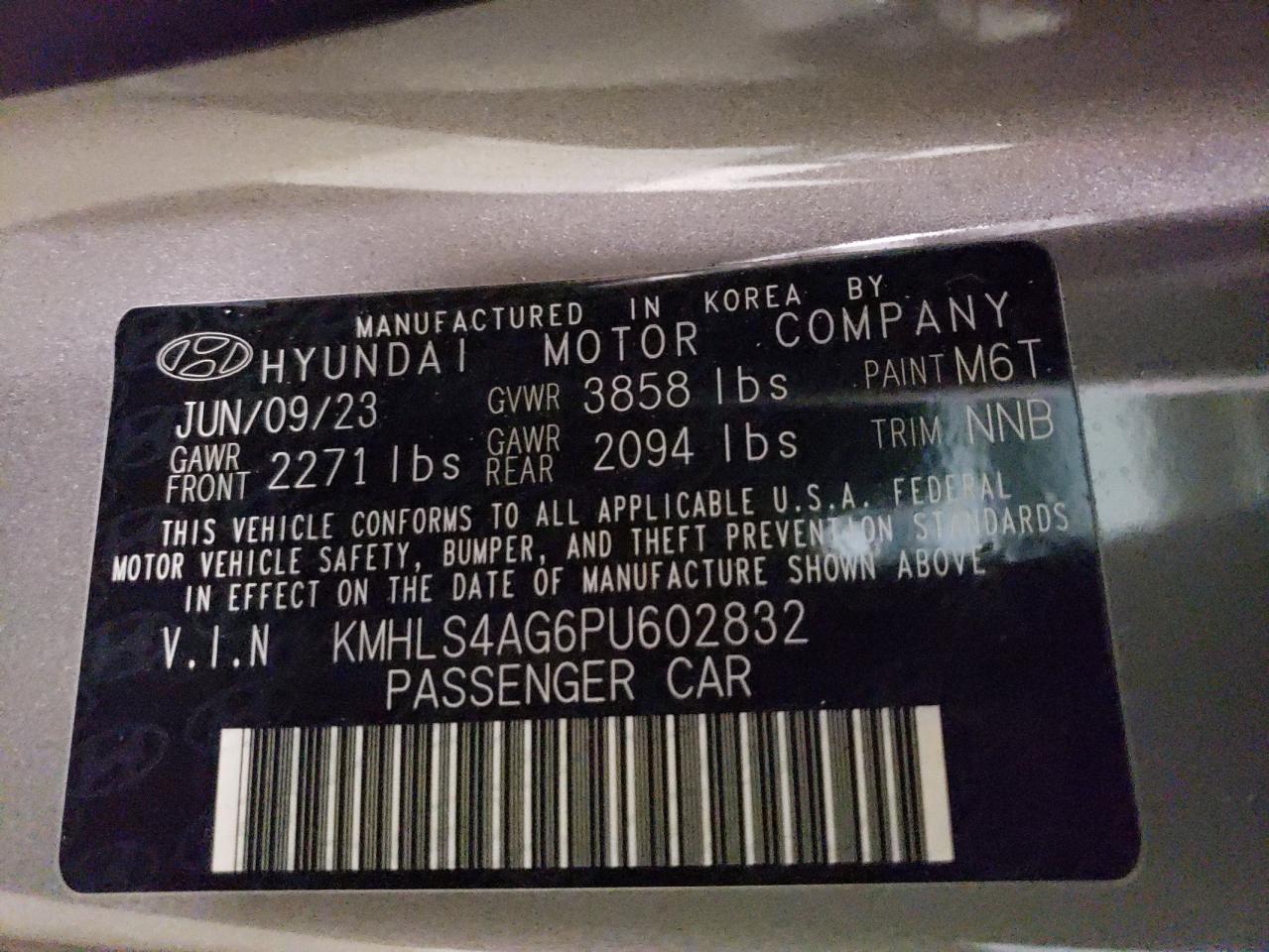 2023 HYUNDAI ELANTRA SEL VIN:KMHLS4AG6PU602832