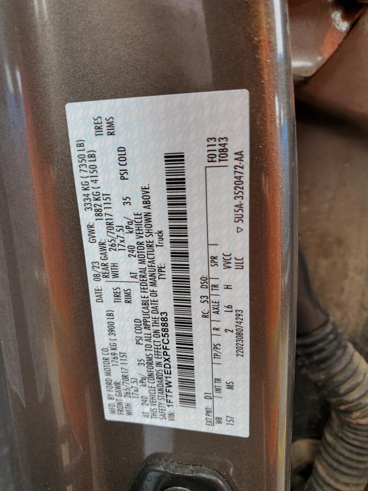 2023 FORD F150 SUPERCREW VIN:1FTFW1EDXPFC58883