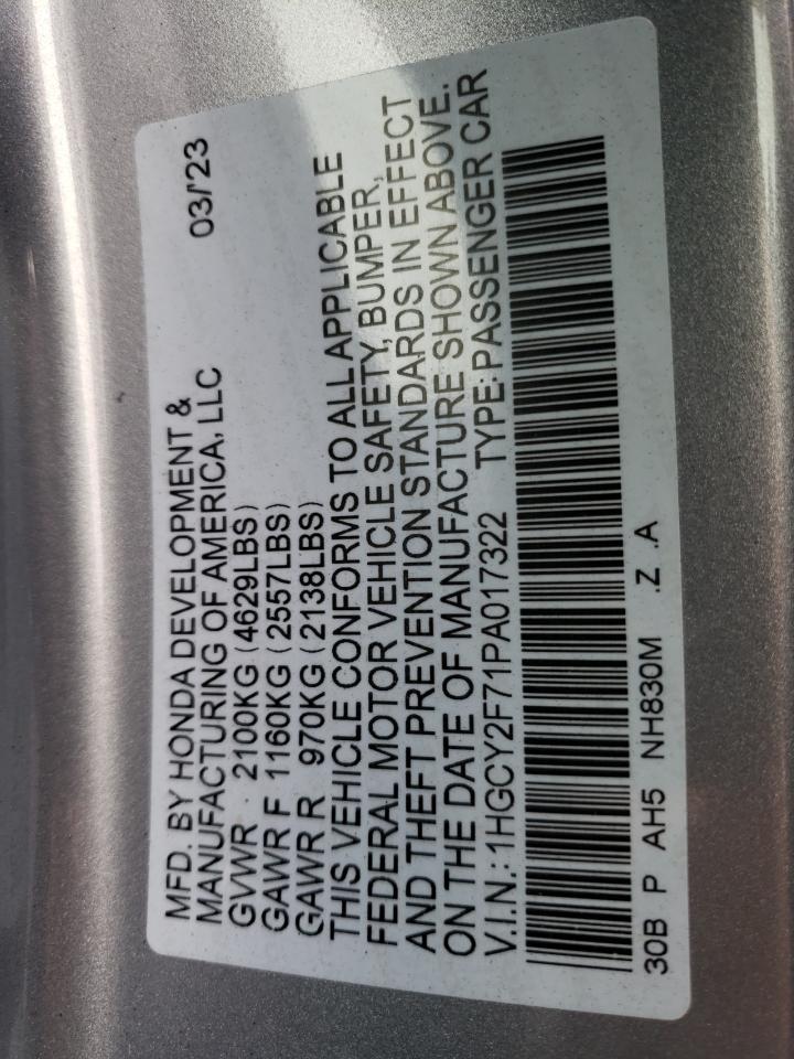 2023 HONDA ACCORD HYBRID SPORT-L VIN:1HGCY2F71PA017322