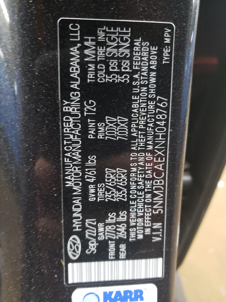 2022 HYUNDAI TUCSON SEL VIN:5NMJBCAEXNH048767
