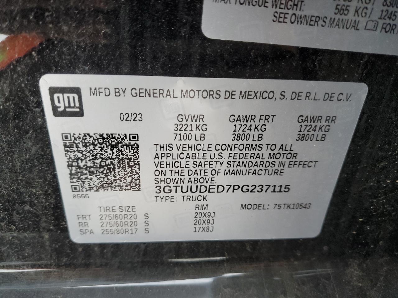 2023 GMC SIERRA K1500 SLT VIN:3GTUUDED7PG237115