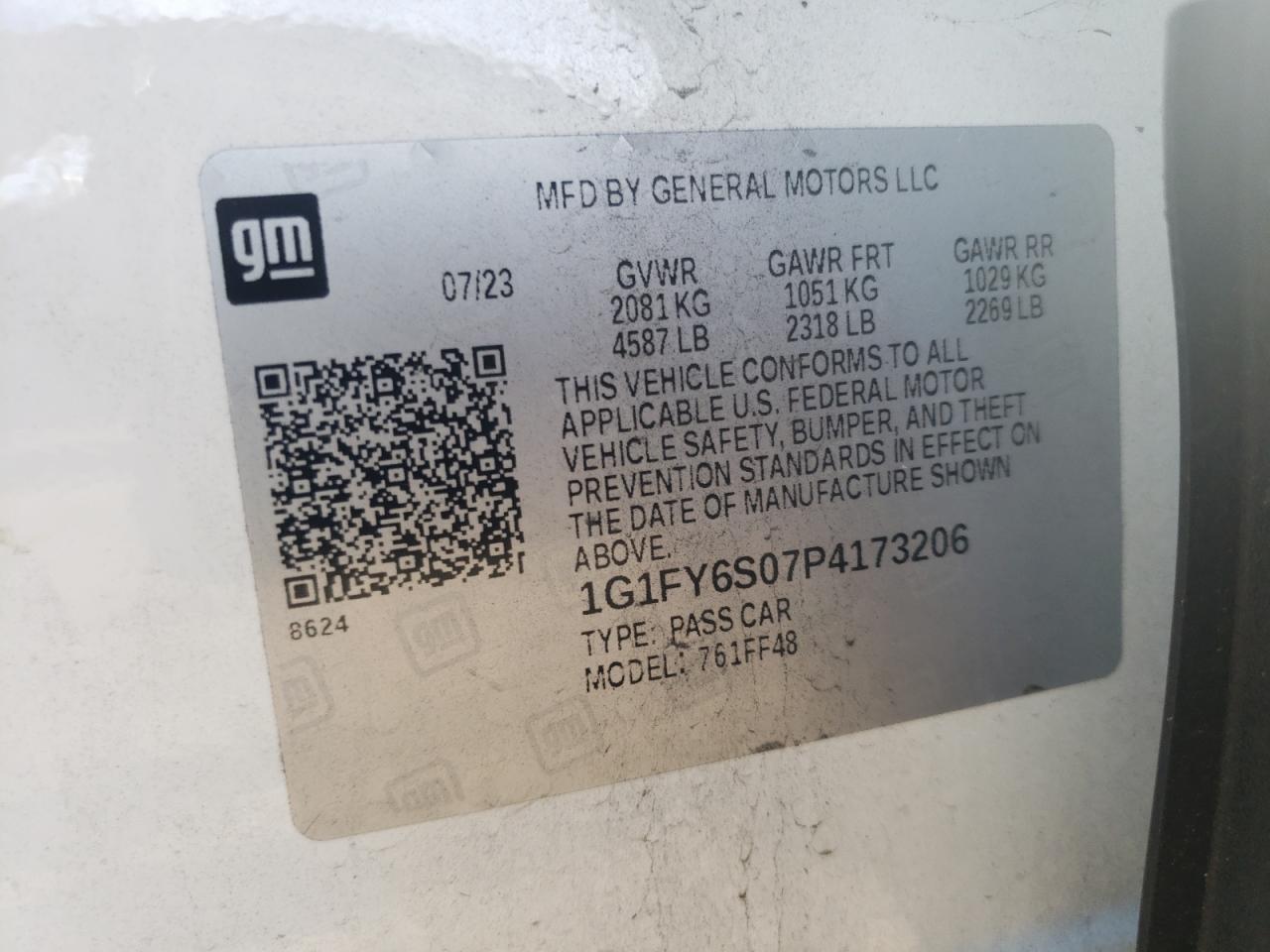 2023 CHEVROLET BOLT EUV LT VIN:1G1FY6S07P4173206