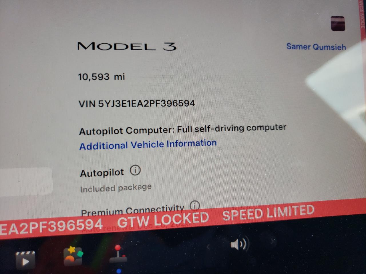 2023 TESLA MODEL 3  VIN:5YJ3E1EA2PF396594