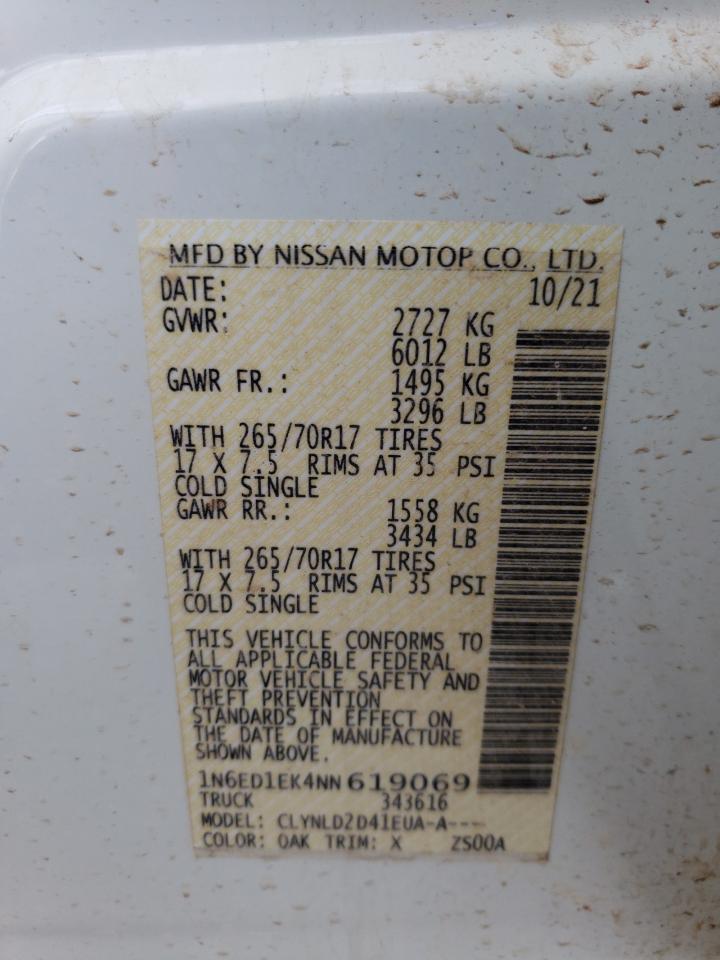 2022 NISSAN FRONTIER S VIN:1N6ED1EK4NN619069