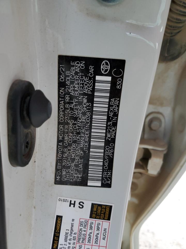 2022 TOYOTA COROLLA LE VIN:JTDEAMDE1NJ038113