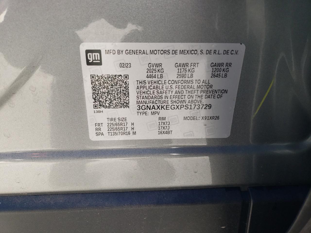 2023 CHEVROLET EQUINOX LT VIN:3GNAXKEGXPS173729