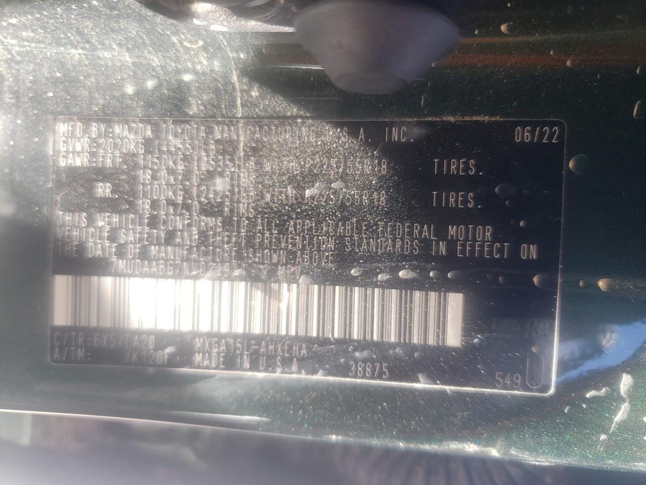 2022 TOYOTA COROLLA CROSS XLE VIN:7MUDAABG7NV021971